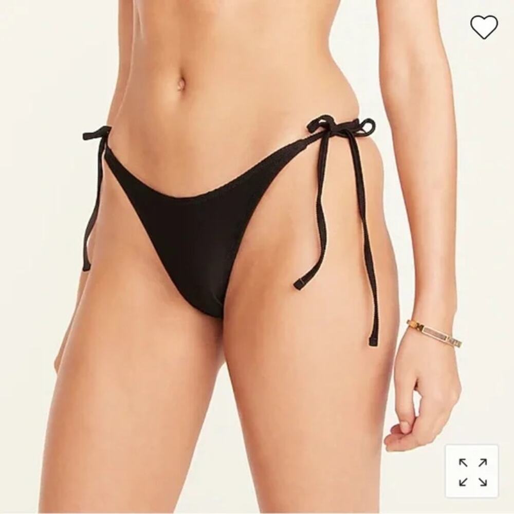 New J. Crew Black Ribbed Cheeky String Side Tie Bikini Swim Suit Bottom Medium